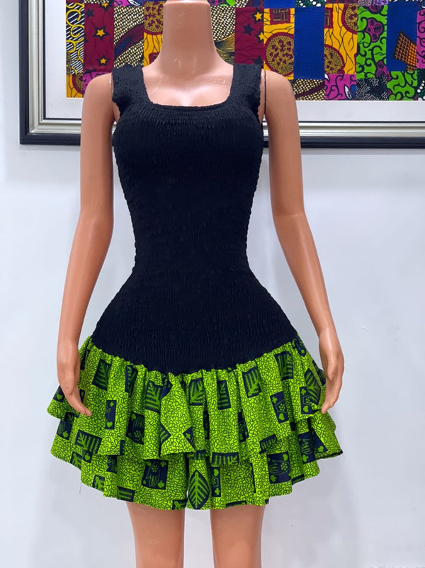 Fuzee black smoked gown with ankara gather